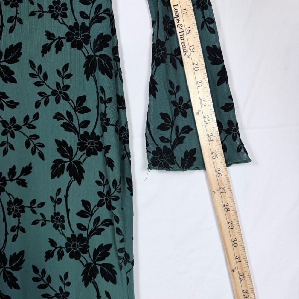 Pretty Garden Maxi Dress S Green Velvet Burnout Long Bell Sleeve Whimsigoth - Picture 12 of 14